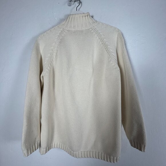 Lands' End Women Full-Zip Cardigan Sweater Cream Cotton Knit Casual Medium 10-12 - Picture 1 of 6